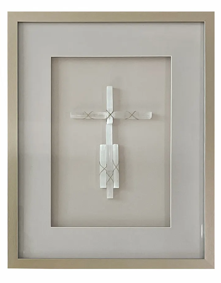 Quartz Framed Cross Wrapped in Gold Wire