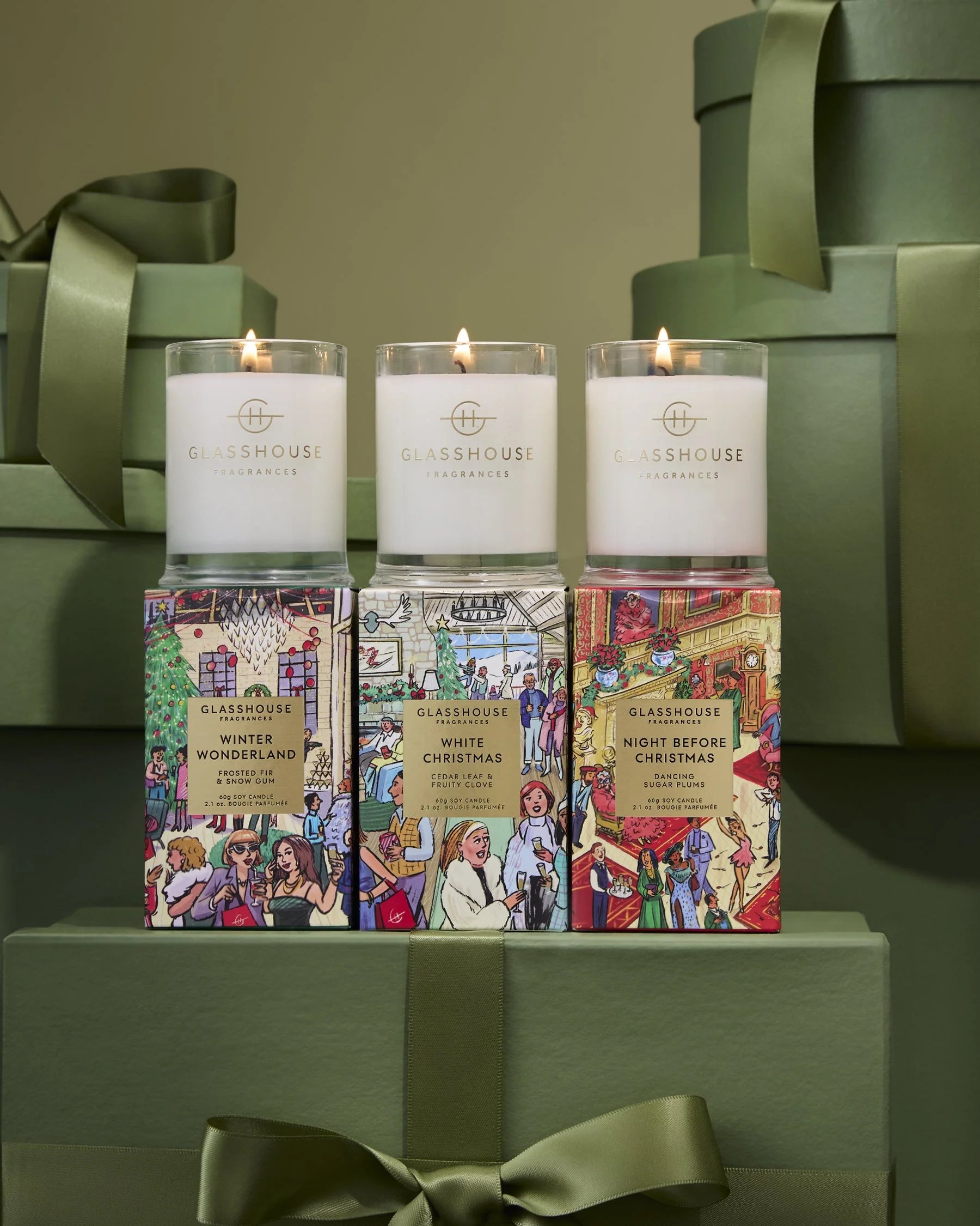 Glasshouse Christmas Candle Trio