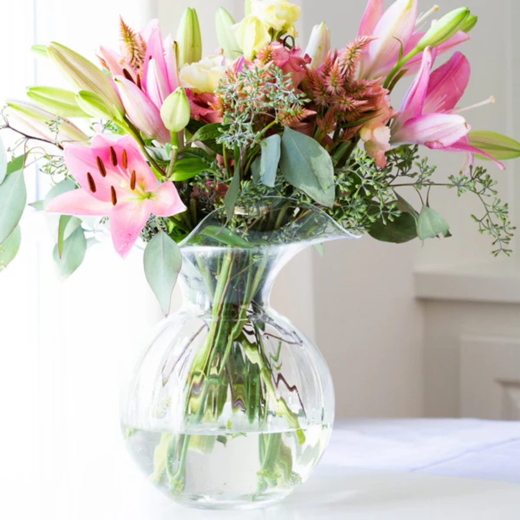 Hibiscus Clear Glass Flute Vase
