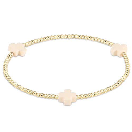 Off White Signature Cross Gold Pattern 2mm Bead Bracelet