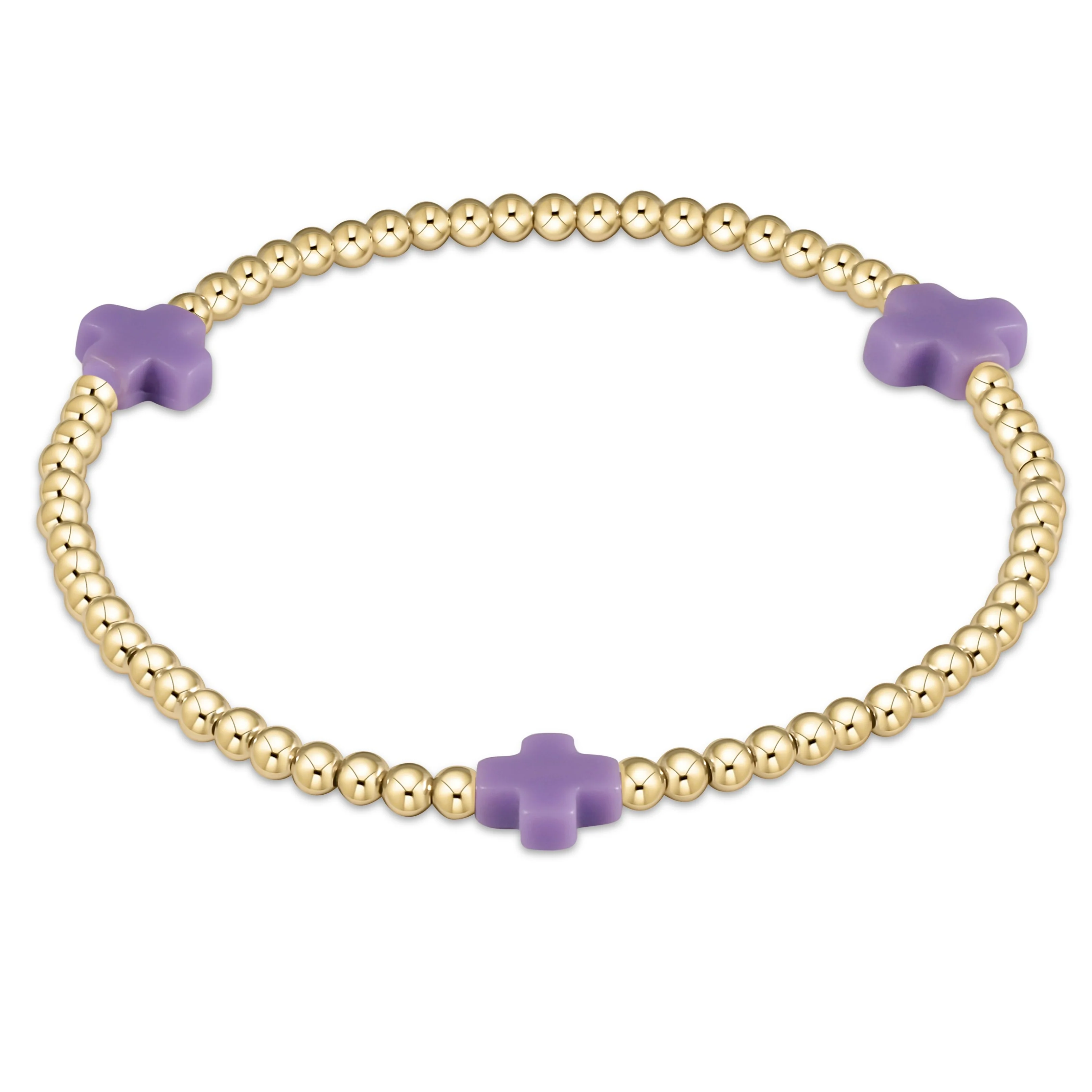 purple signature cross gold pattern 3mm bead bracelet