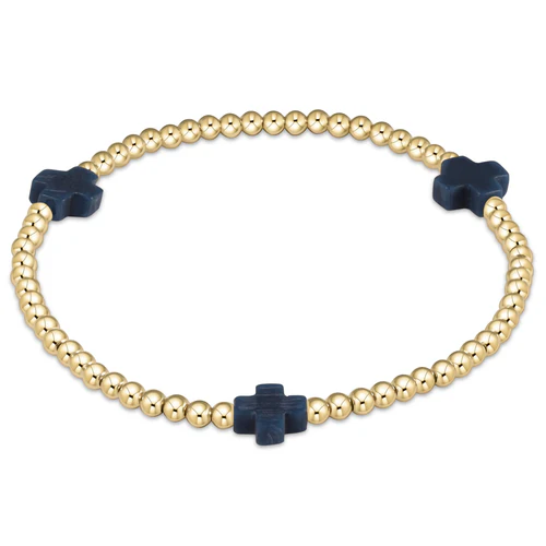 enewton - 3mm Gold Bead Bracelet with Signature Navy Cross