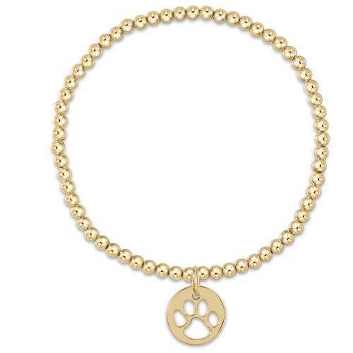 classic gold 3mm bead extended bracelet - paw print gold disc