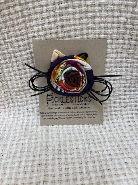 Handmade Fabric Kitty Face Pin