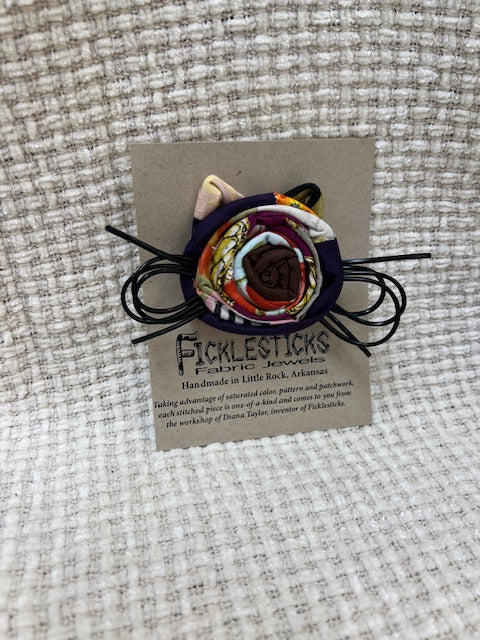 Handmade Fabric Kitty Face Pin