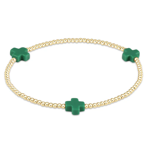 Emerald Signature Cross Gold Pattern 2mm Bead Bracelet