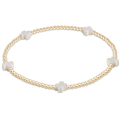off-white signature cross small gold pattern 2mm bead bracelet