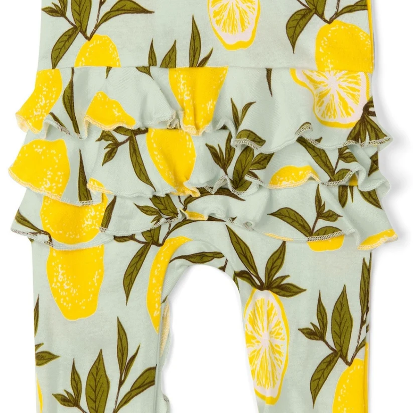 Lemon Organic Cotton Ruffle Zipper Footed Romper 3-6 months