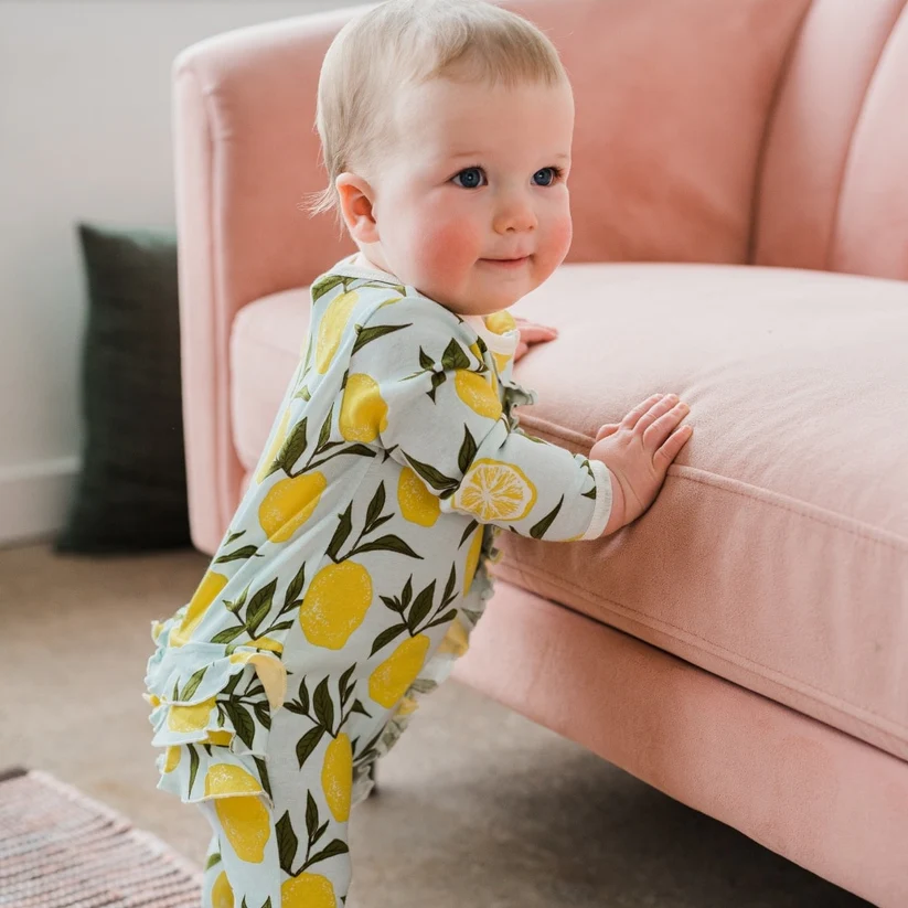 Lemon Organic Cotton Ruffle Zipper Footed Romper 3-6 months