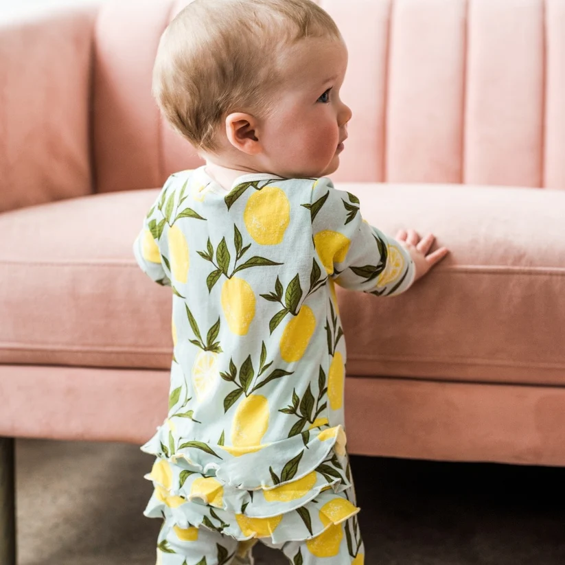 Lemon Organic Cotton Ruffle Zipper Footed Romper 3-6 months