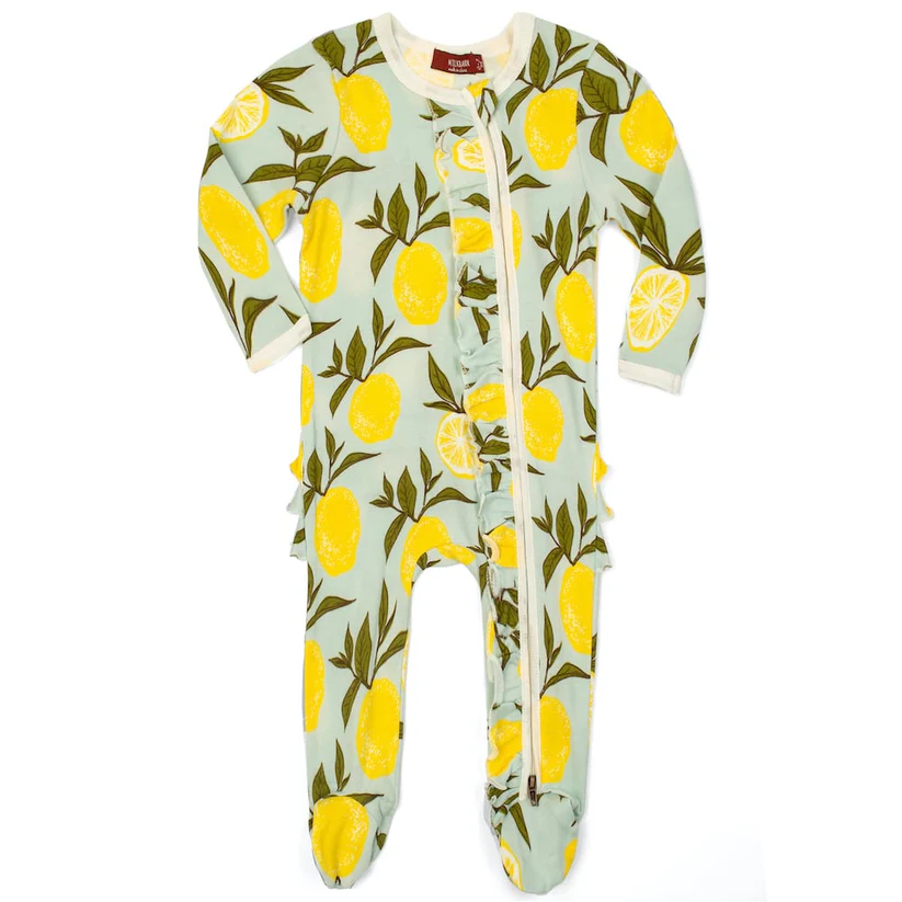 Lemon Organic Cotton Ruffle Zipper Footed Romper 3-6 months