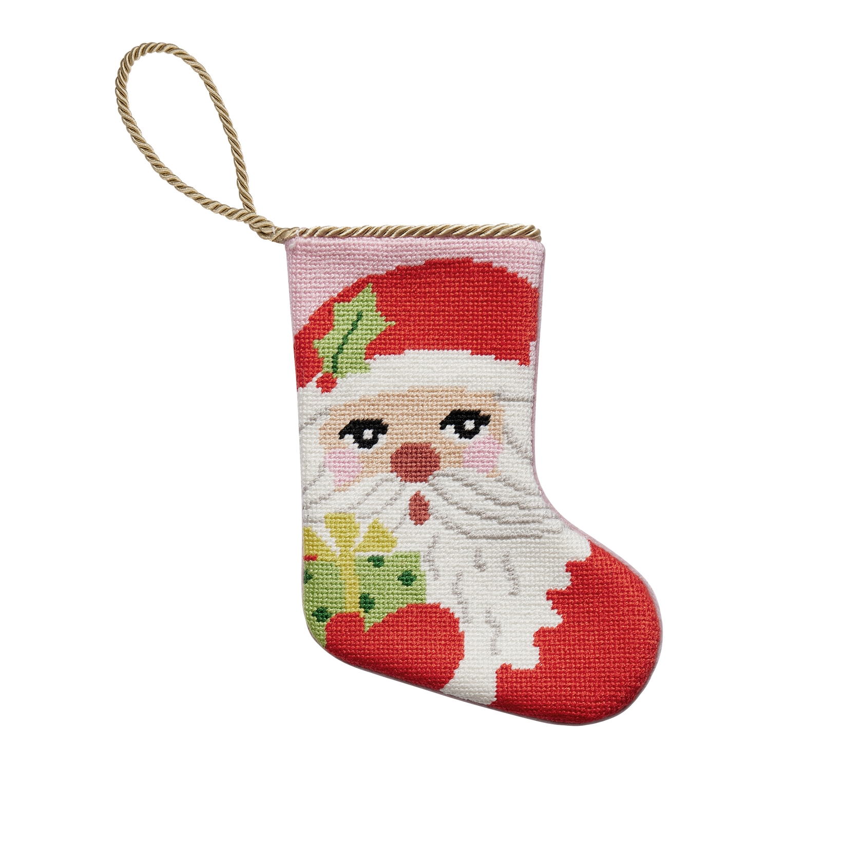 Santa with Present Needlepoint Mini Stocking