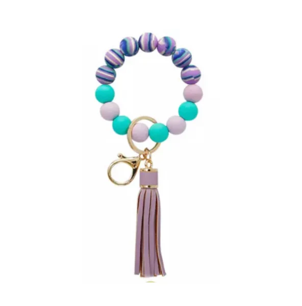 Tie Dye Silicone Bead Tassel Keychain