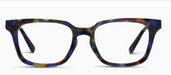 Multicolored tortoiseshell eyeglass frames on a white background