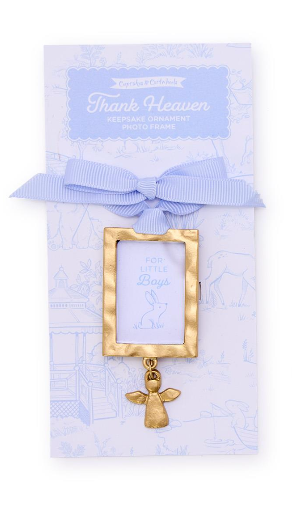 Keepsake Ornament Photo Frame with Angel Charm -Boy