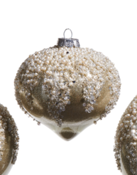 Pearl Frosted Taupe Ornament- Oval 4"