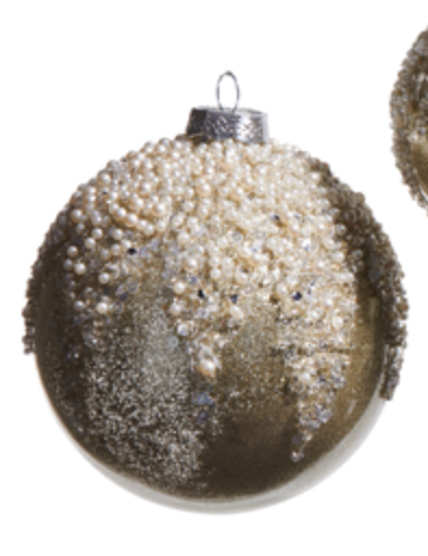 Pearl Frosted Taupe Ornament- Round 4"