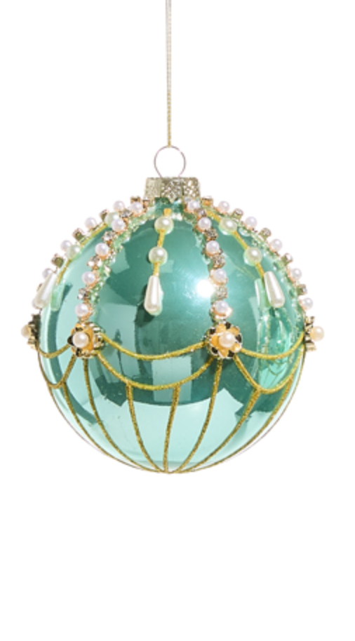 Blue and Pearl Fairground Ornament 4.5" -Round