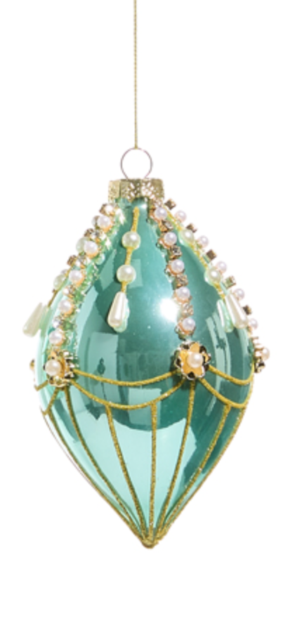 Blue and Pearl Fairground Ornament 4.5" -Elongated