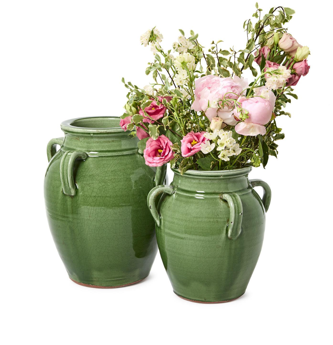 Mediterranean  Vintage Style Green Glazed Olive Jar, Large