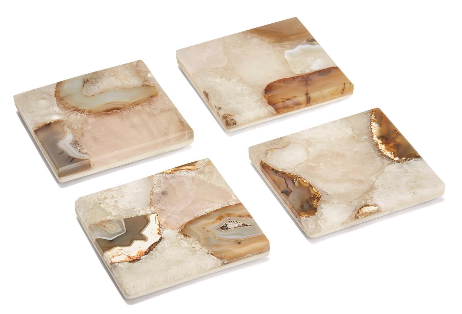 Agate and Marble Quartz drink coasters - Set of 4