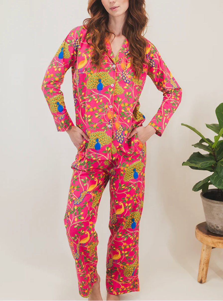 Peacock Pajamas Set, Pink, Medium (8/10)