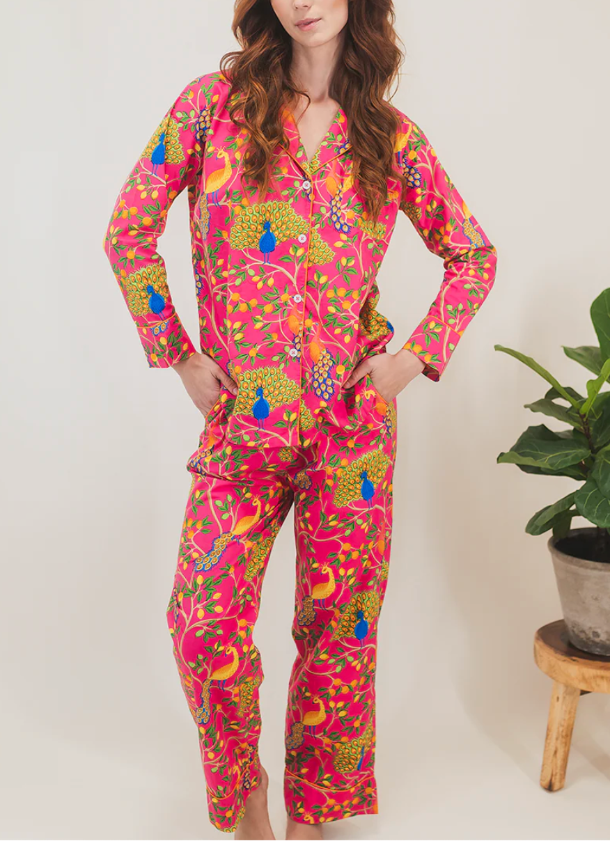 Peacock Pajamas Set, Pink, Lg (12/14)
