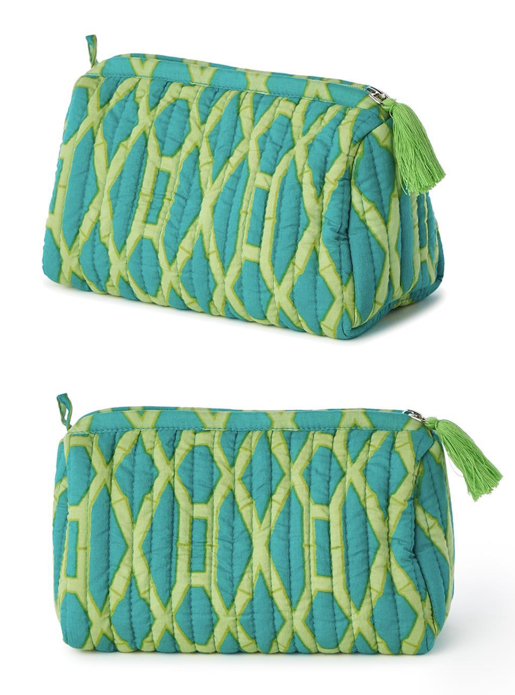 Bamboo Printed Quilted Accessory Bag - Lime/Teal