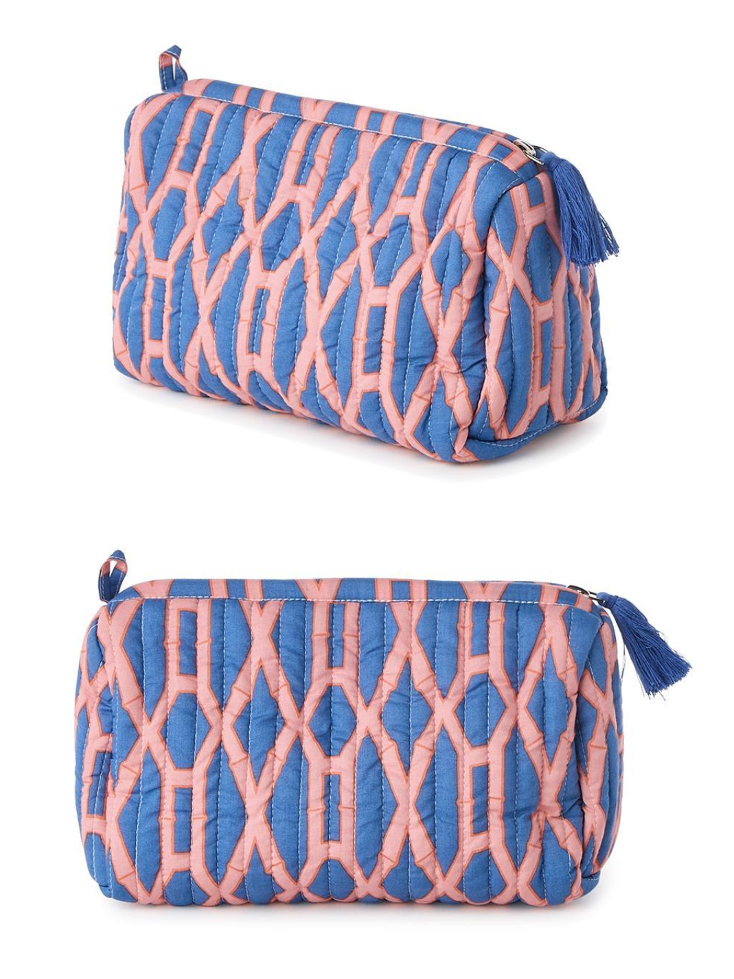 Bamboo Printed Quilted Accessory Bag - Peach/Blue