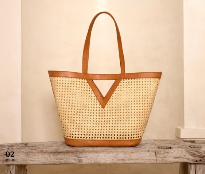 Large Square Cane Weave Rattan Tote