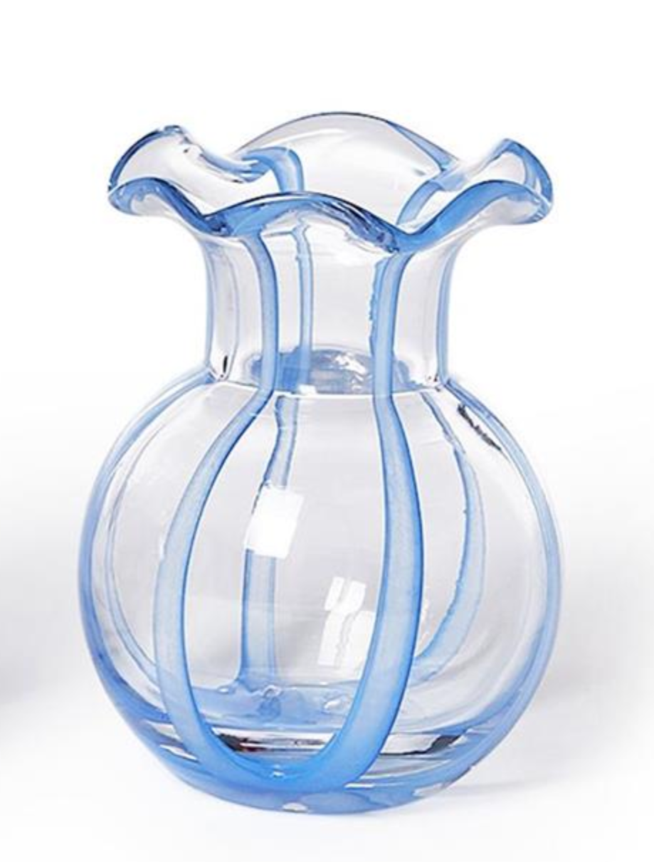 Blue Stripe Ruffle Ribbon Vase