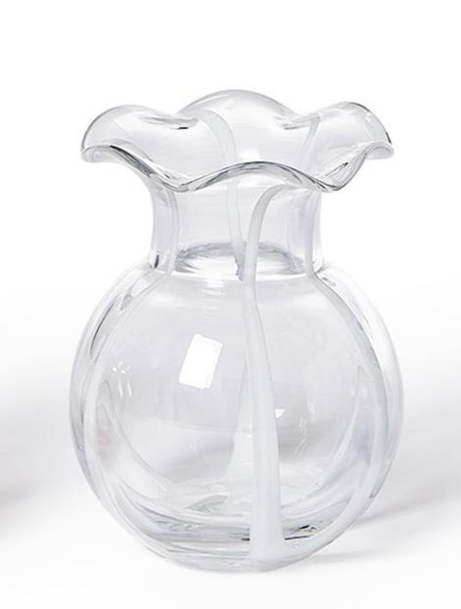 White Stripe Ruffled Ribbon Vase