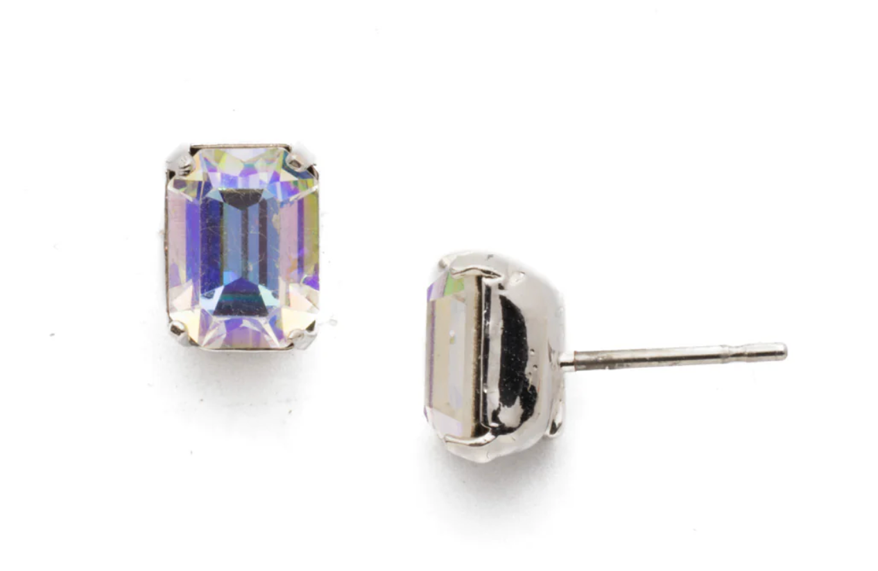 Crystal Aurora Borealis Emerald Cut Earrings