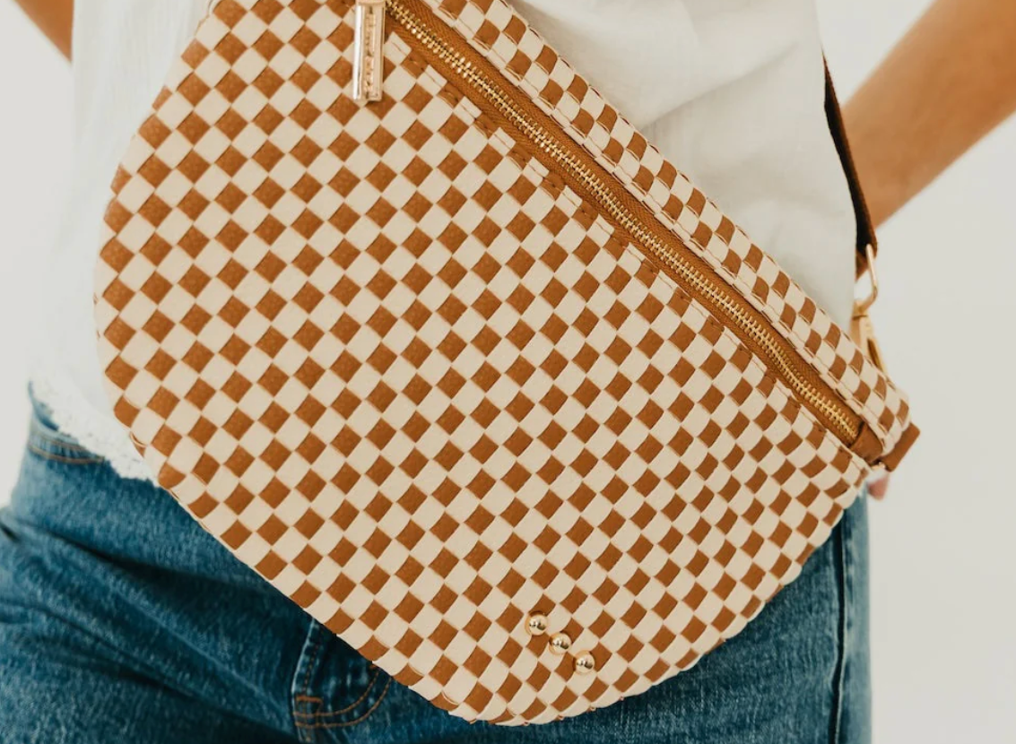Checkered Woven Westlyn Bum Bag: Brown/Cream