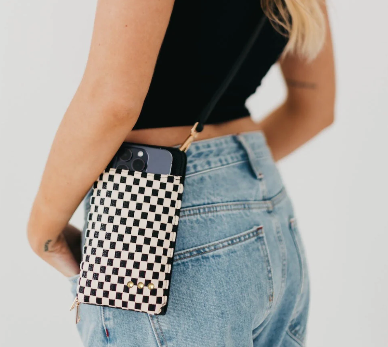 Woven Double Duty Phone Bag - Black/Cream
