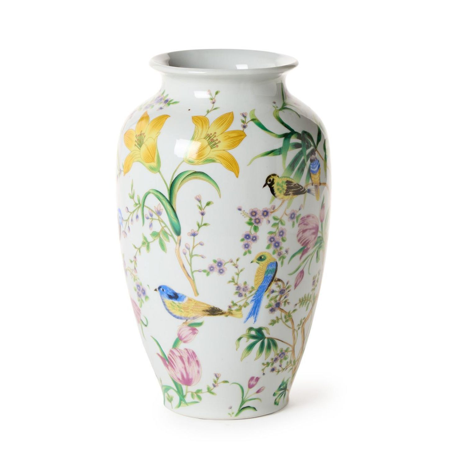 Bird & Blossom Chinoiserie 10" Vase - Ceramic