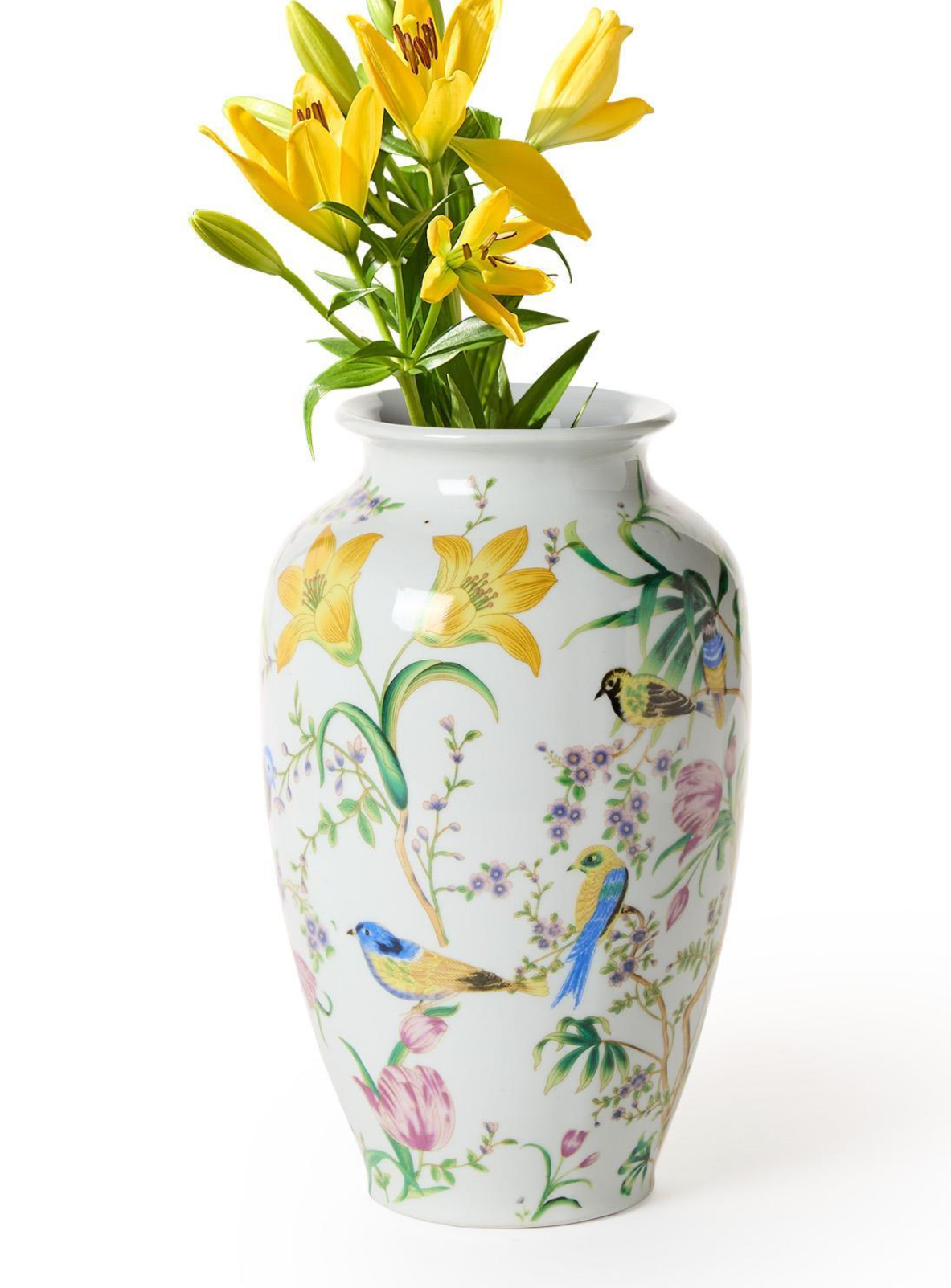 Bird & Blossom Chinoiserie 10" Vase - Ceramic