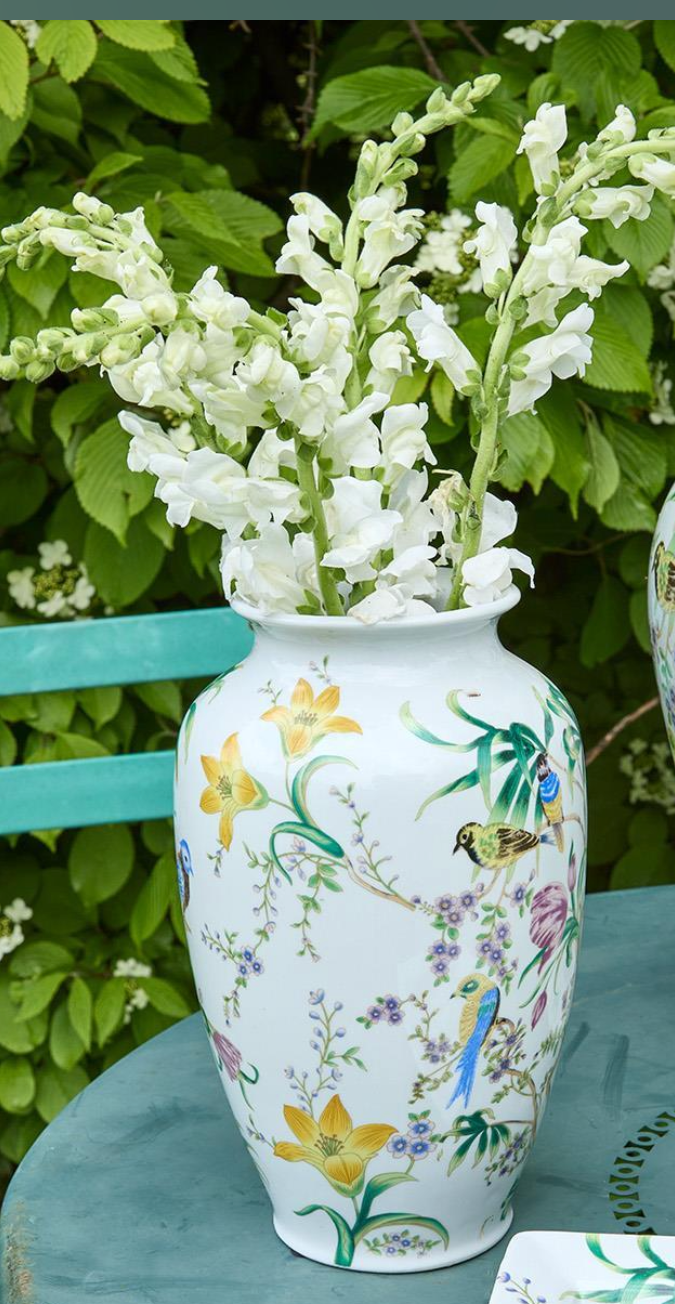 Bird & Blossom Chinoiserie 10" Vase - Ceramic