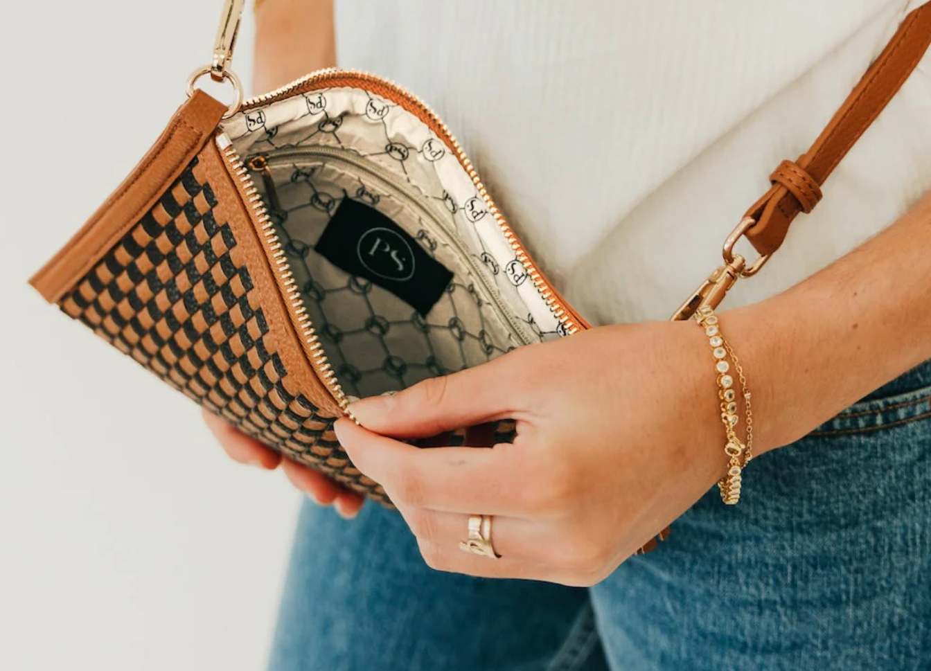 Woven Veda Crossbody/Clutch Bag:  Black