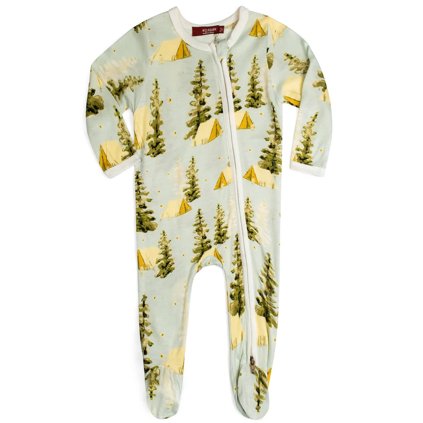 Camping Bamboo Zipper Footed Romper 3-6M