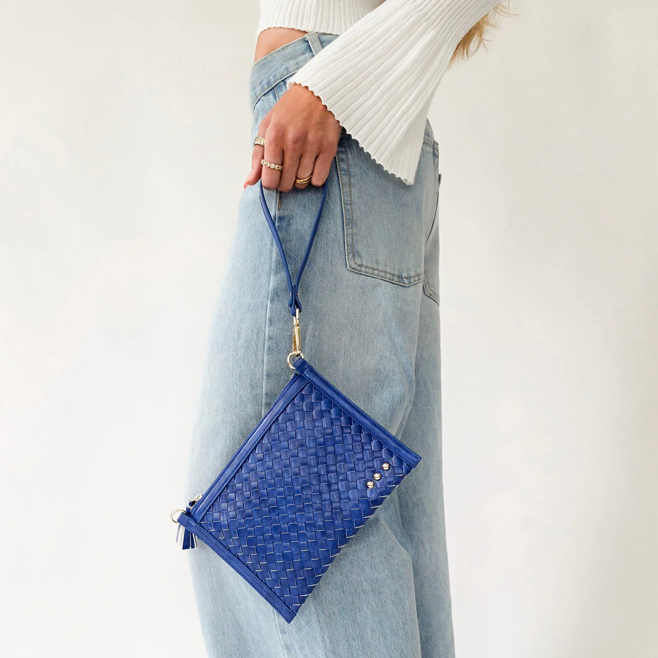 Veda Woven Crossbody and Clutch Bag - Royal Blue