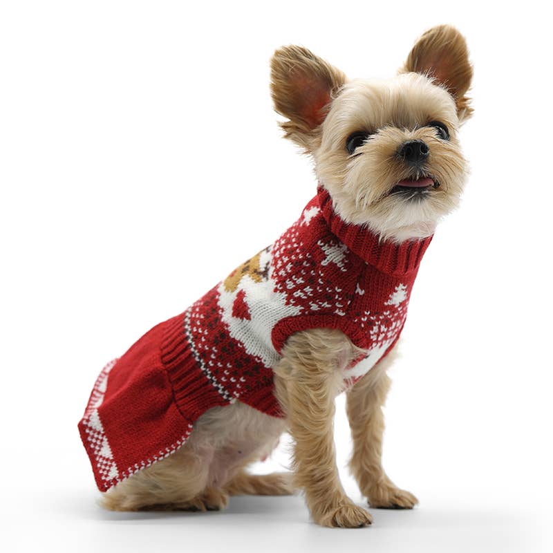 Dog Sweater Dress Reindeer Fair Isle: XS