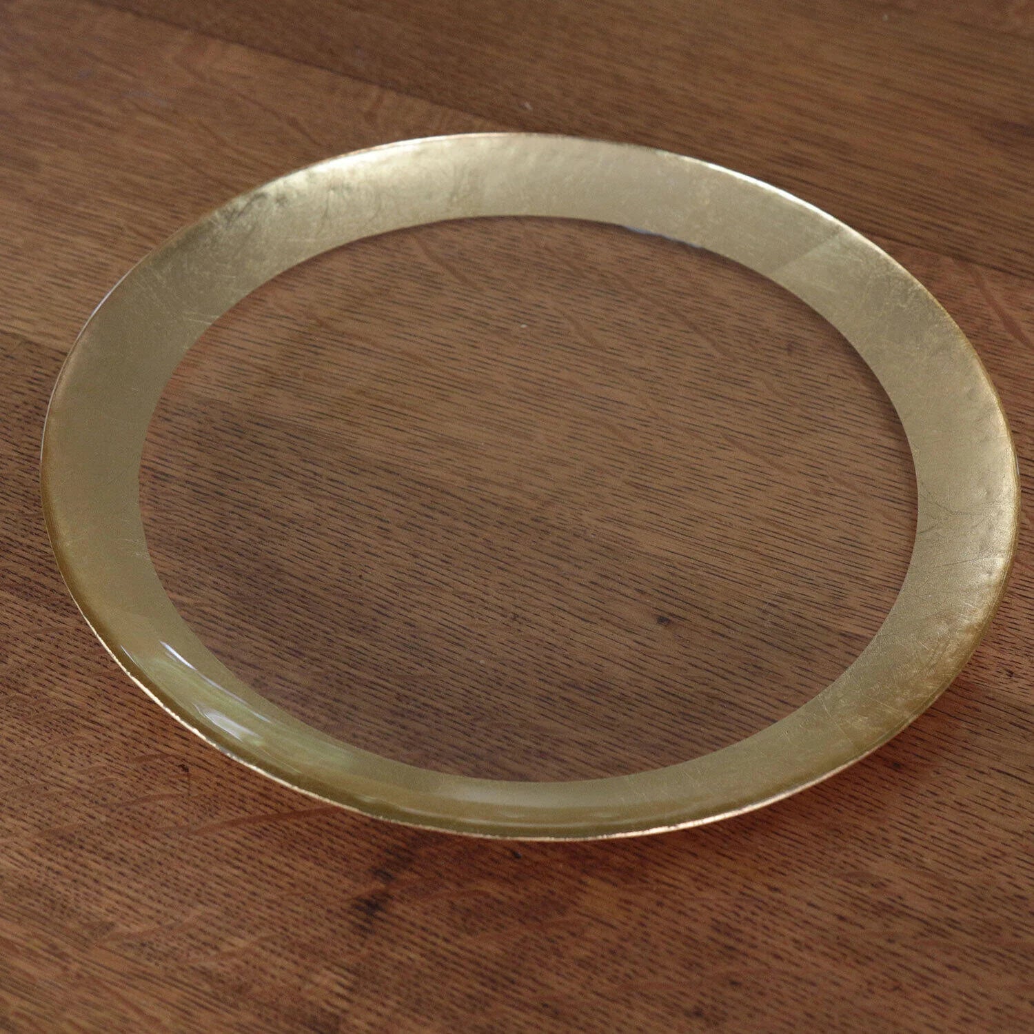 Large Round Platter/Charger with Foil Leafing Rim (Clear & Gold)