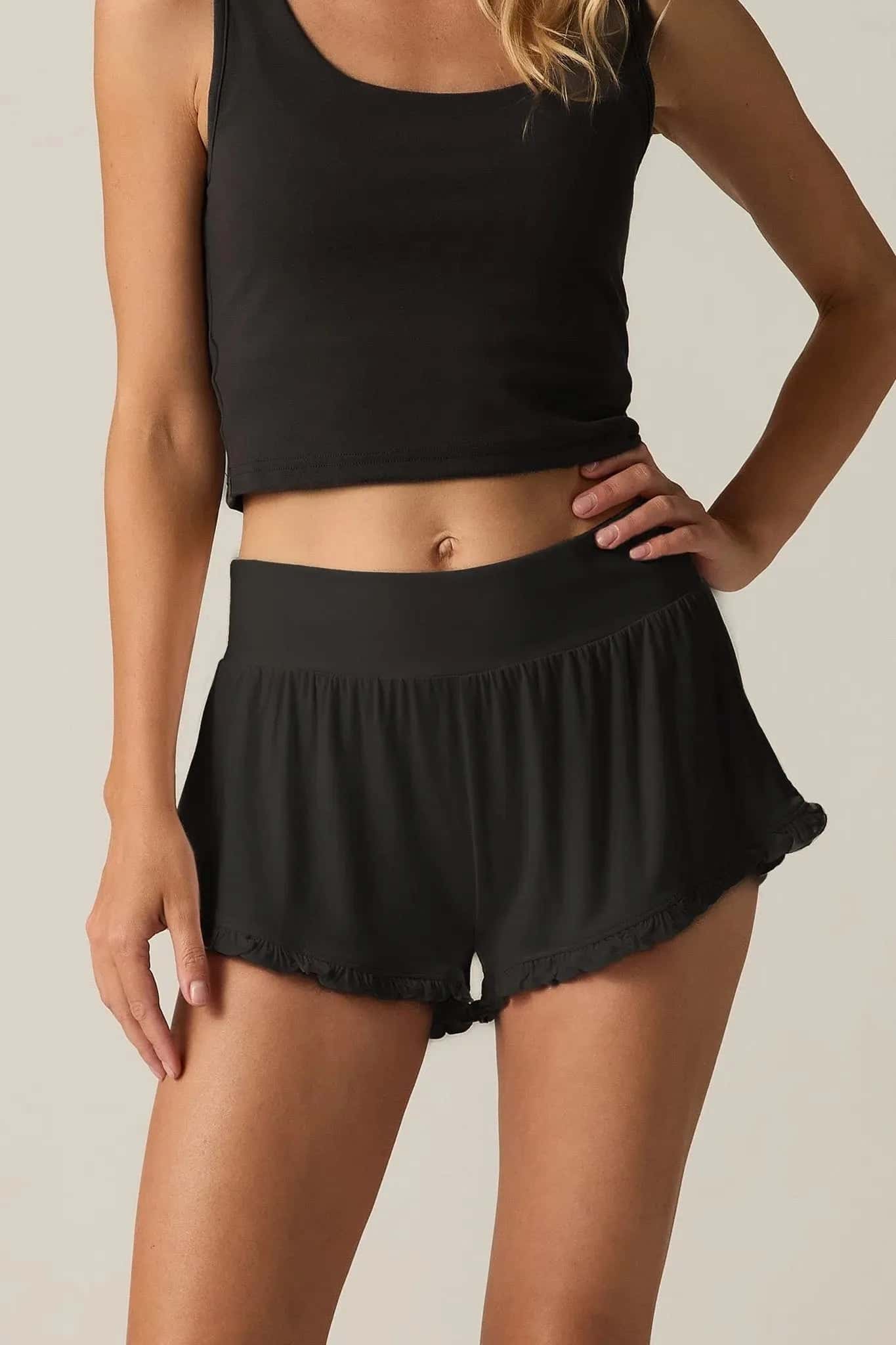Black Ruffle Pajama Shorts -Small