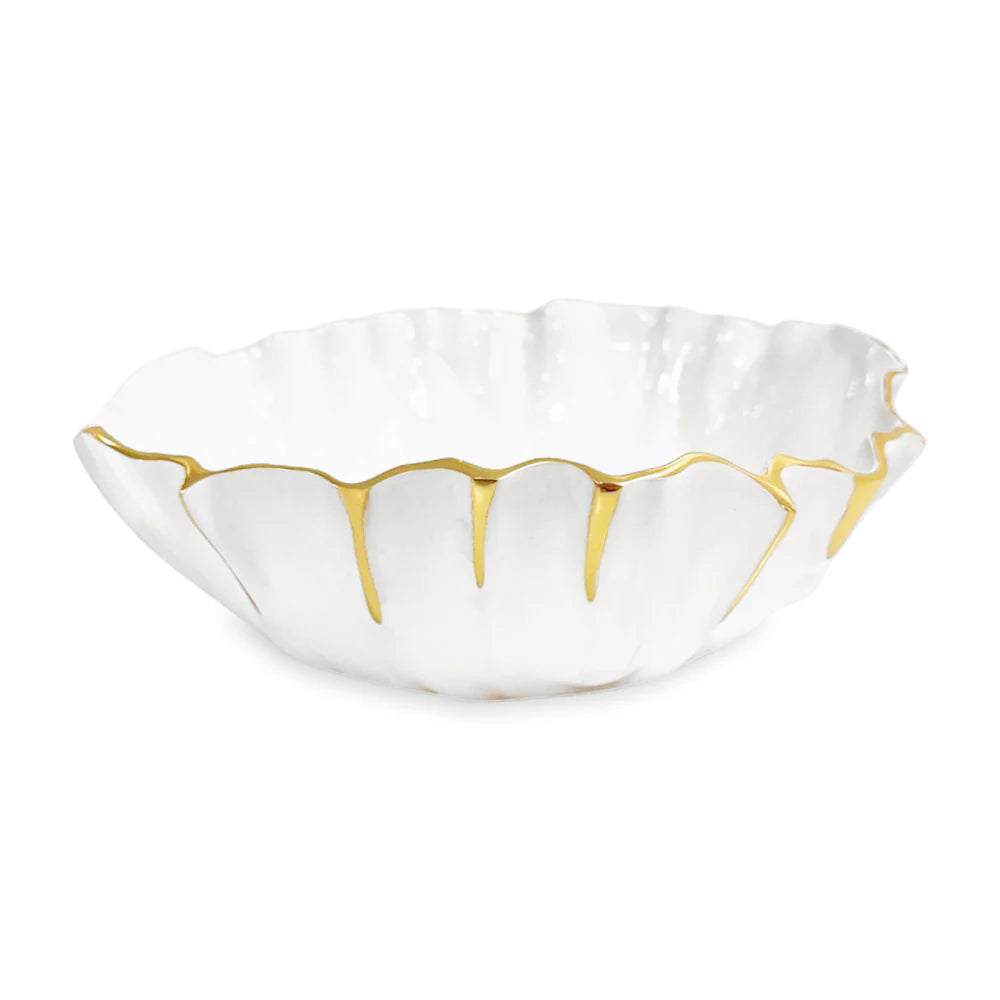 THANNI Mystic Medium Round Bowl -White/Gold