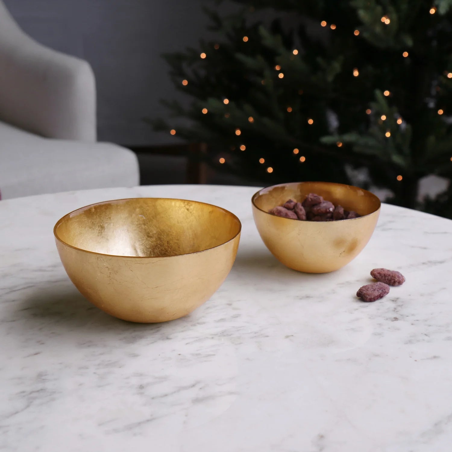 Glass New Orleans Round Foil Leafing Bowl -Large