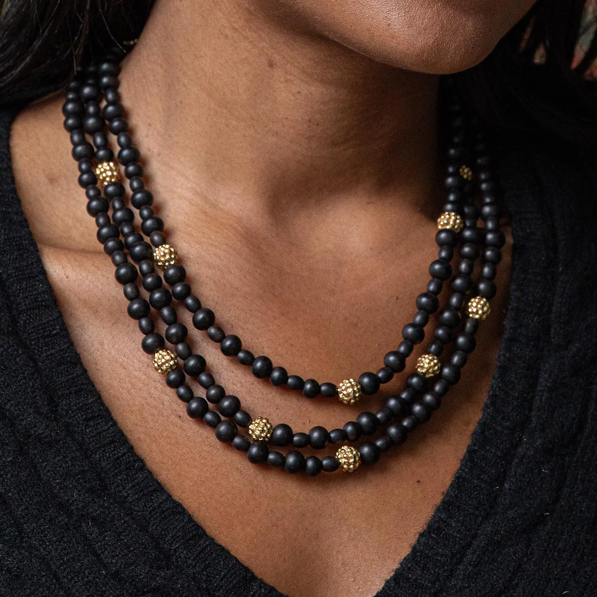 Berry 3-Strand Necklace, 18"+2" - Ebony