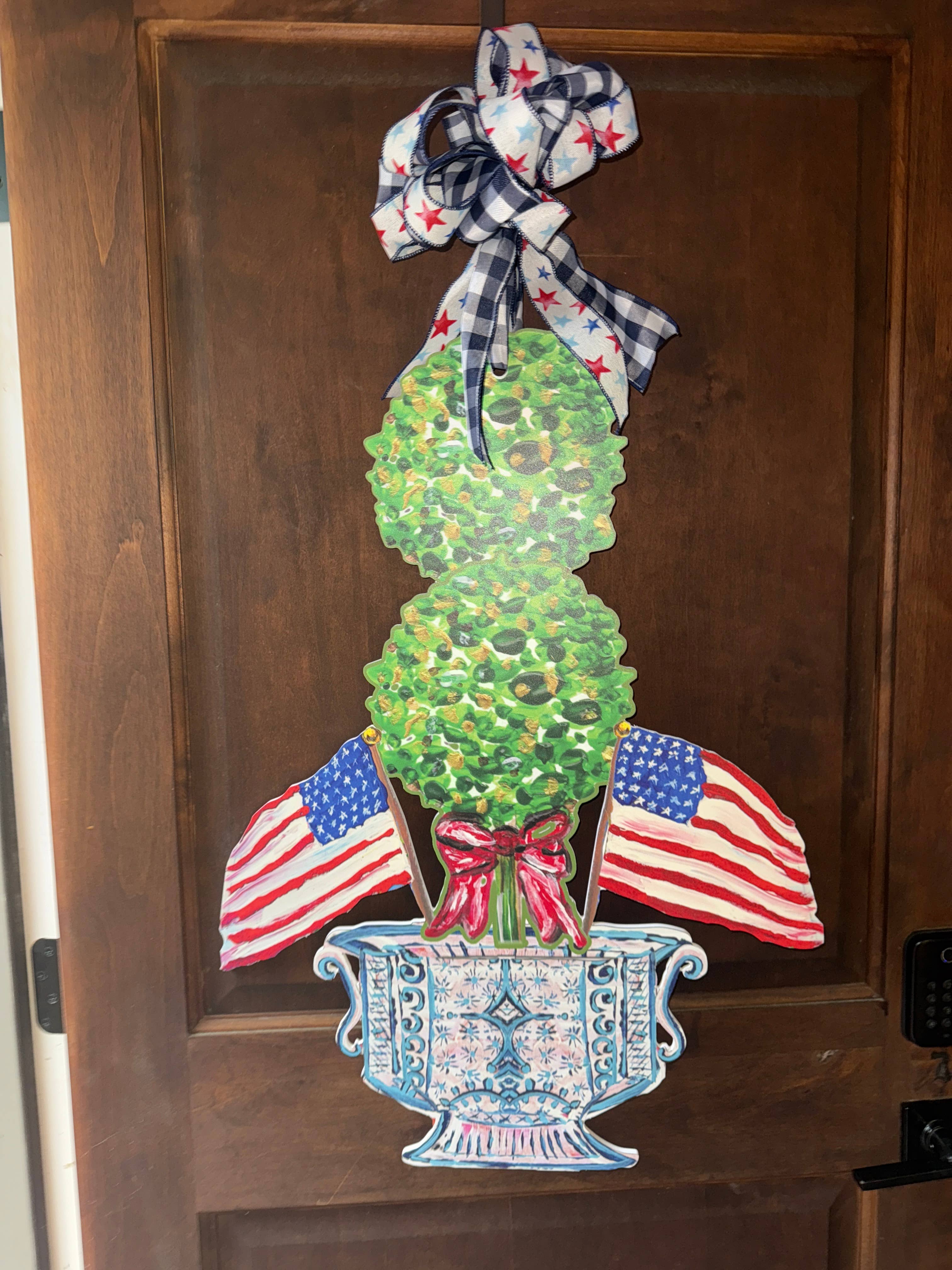 LARGE Designer Patriotic Topiary in Ginger Jar Door Hanger