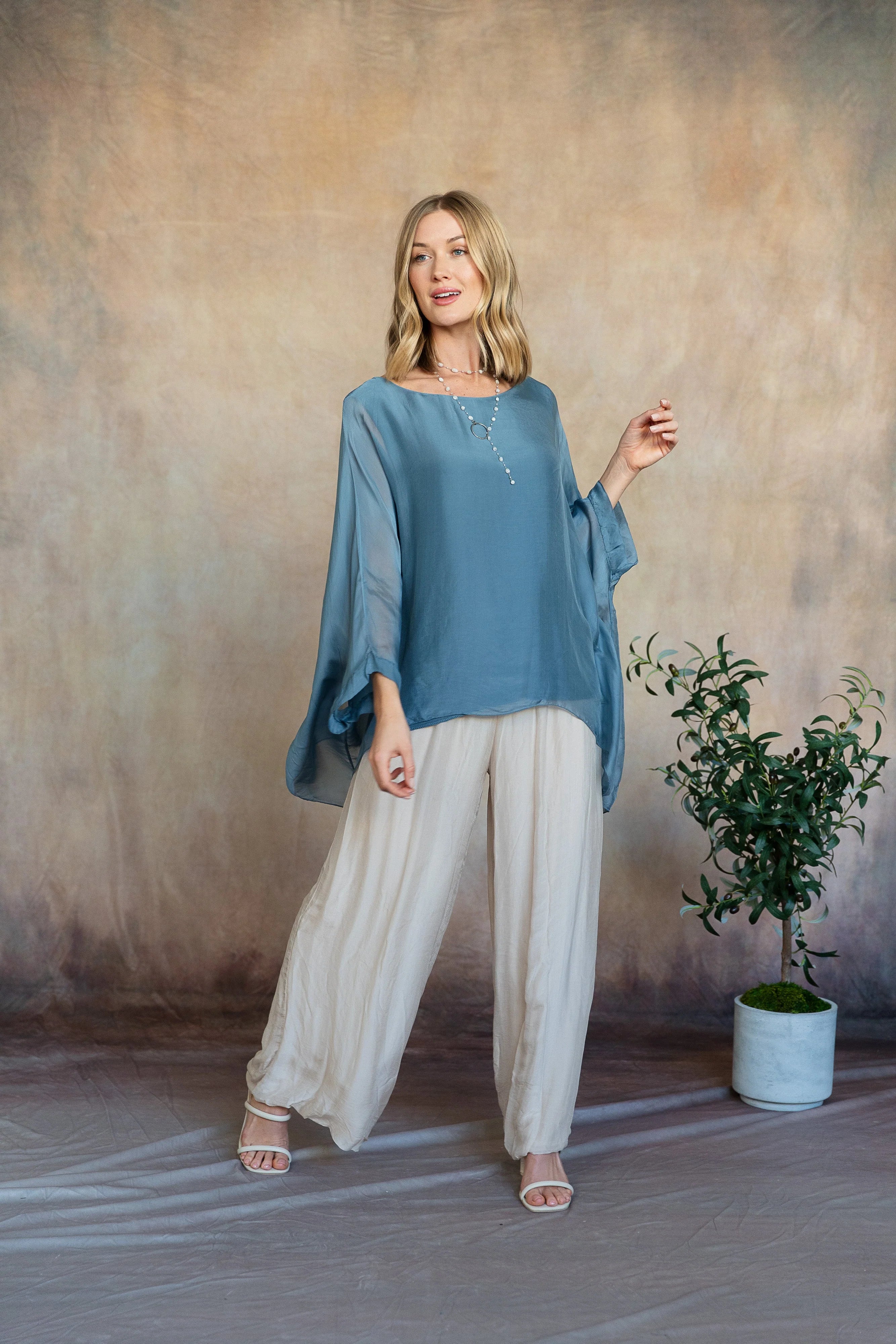 Martina Silk Top - Aegean Blue