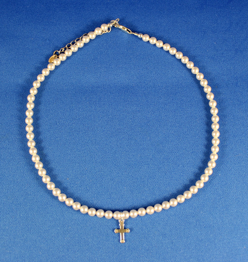 Pearl Necklace with Sterling silver Cross - Children 3-10 yrs